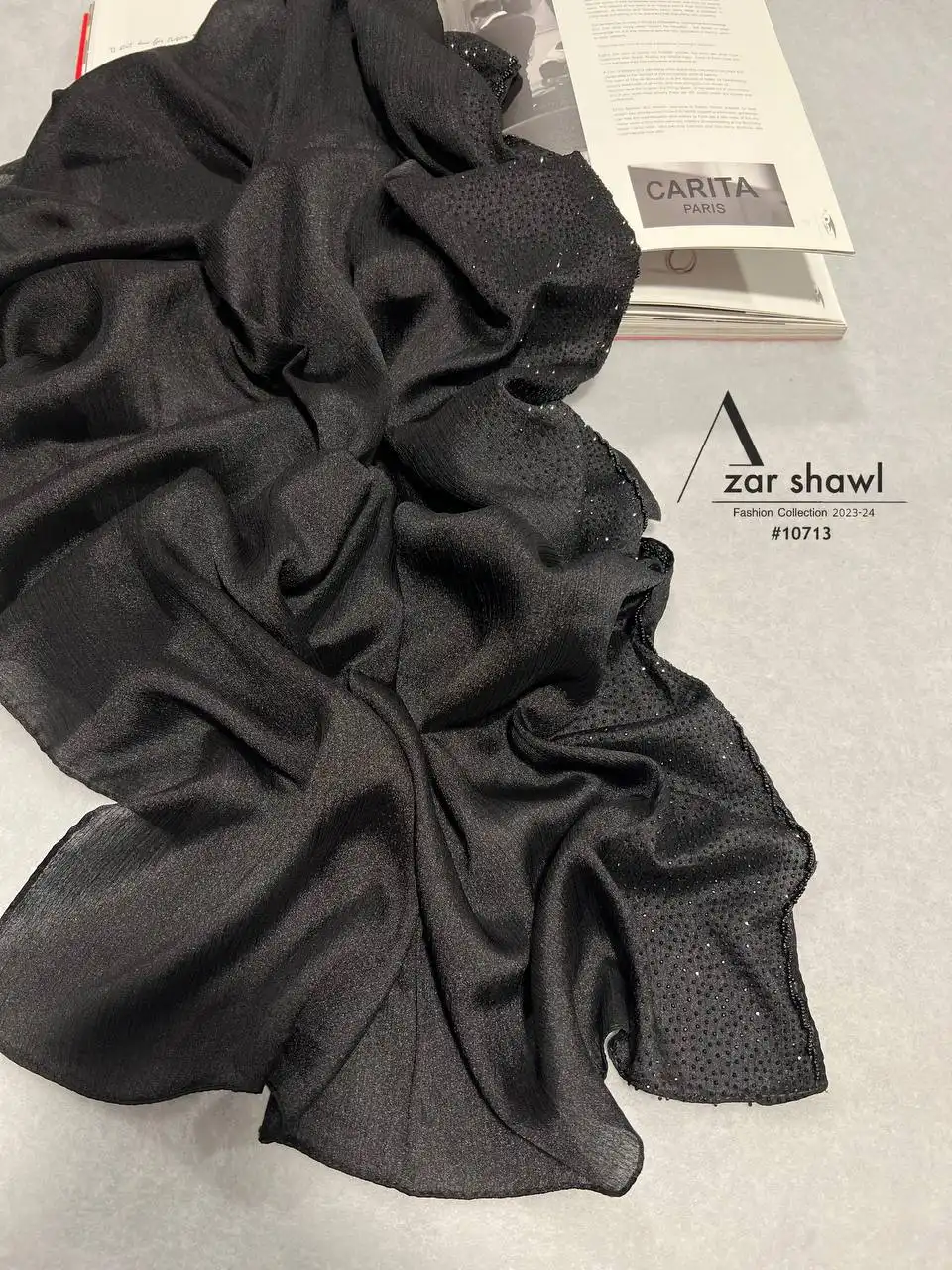 شال مشکی مجلسی کریستال حاشیه پر نگین مشکی - خرید و قیمت آذرشال azarshawl