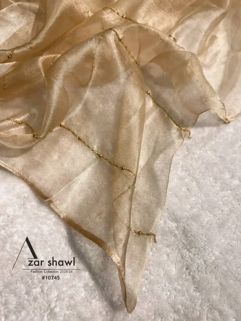 شال مجلسی ویسکوز حاشیه نگین زنجیری کرم طلایی - خرید و قیمت آذرشال azarshawl