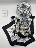 خرید شال تویل چاپی دیور Dior بهاره حاشیه مشکی - خرید و قمیت آذرشال azarshawl