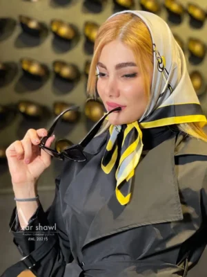 خرید روسری قواره کوچک تویل بهاره طوسی زرد - سایت شال و روسری آذرشال