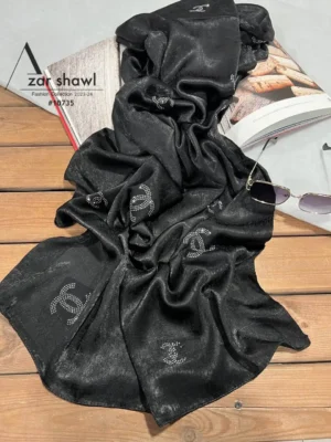 خرید شال مشکی مجلسی کپرا نگین مارکدار - خرید و قیمت آذرشال azarshawl