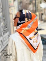 روسری قواره 100 ساتن تویل کرم نارنجی هرمس Hermes- خرید آذرشال azarshawl