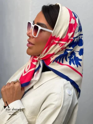 خرید روسری قواره کوچک تویل بهاره کاربنی سرخابی - خرید آذرشال azarshawl