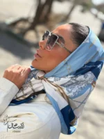 خرید روسری مدیوم ساتن تویل آبی سرمه ای طلایی - خرید و قیمت آذرشال azarshawl